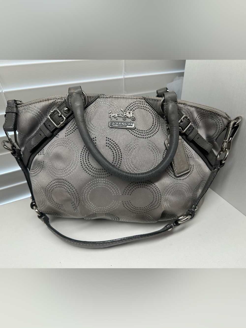 Coach Madison Grey Dotted Op Art Sophia Satchel Bag
